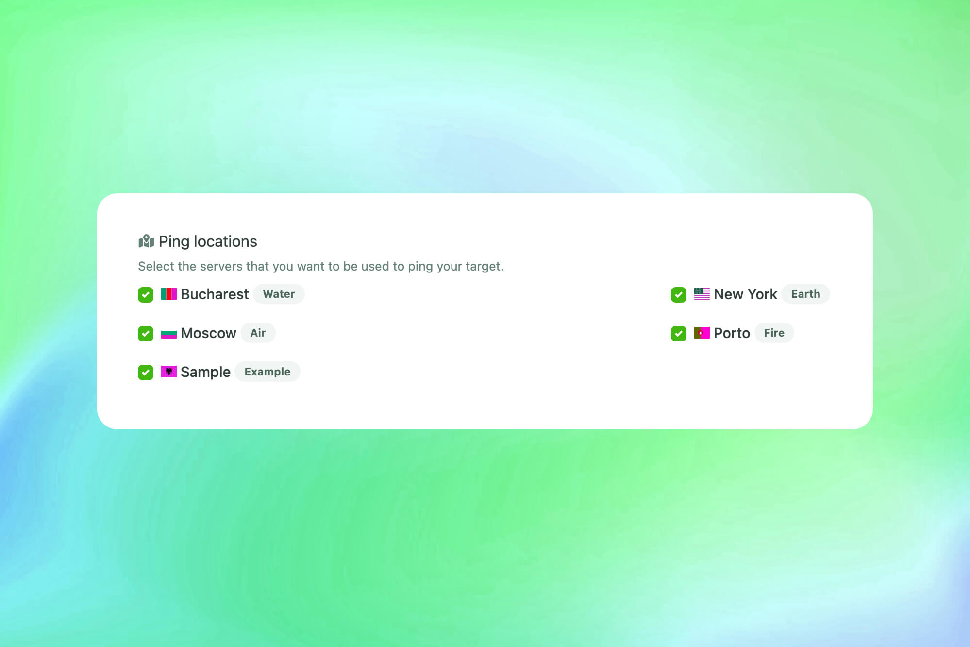 عکس از ویژگی های سرورهای برنامه پینگ